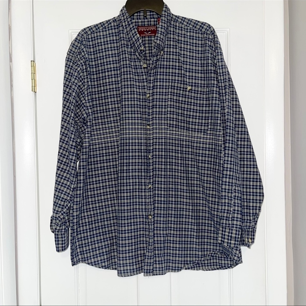 checker design long sleeve buttondown collared top